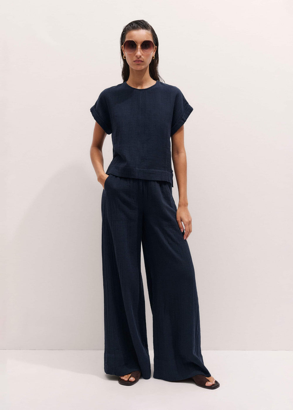 Navy Cheesecloth T-Shirt