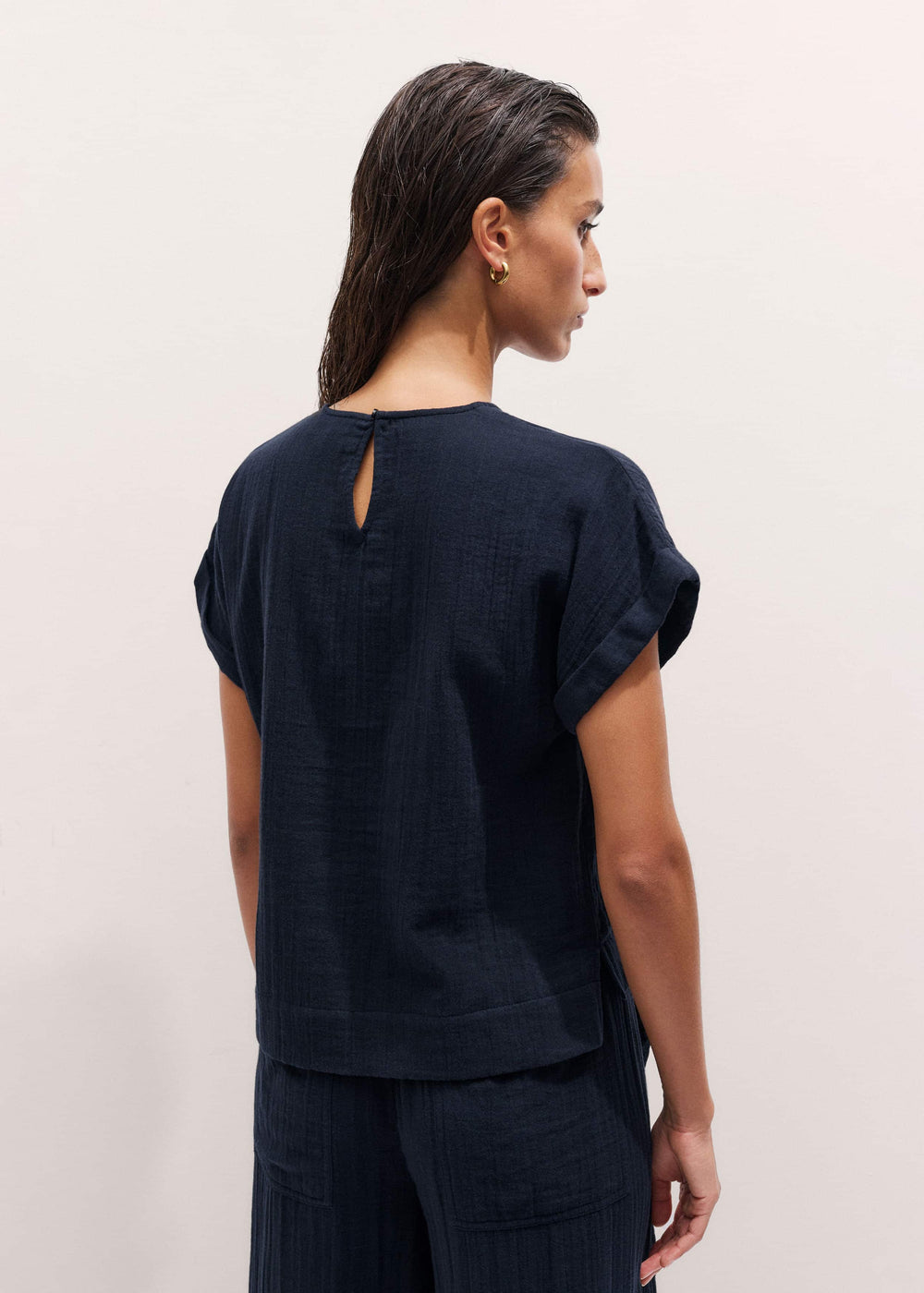 Navy Cheesecloth T-Shirt