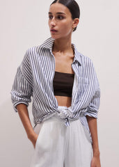 Navy Cheesecloth Relaxed Stripe Shirt