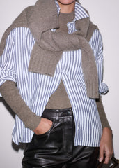 Navy Cheesecloth Relaxed Stripe Shirt
