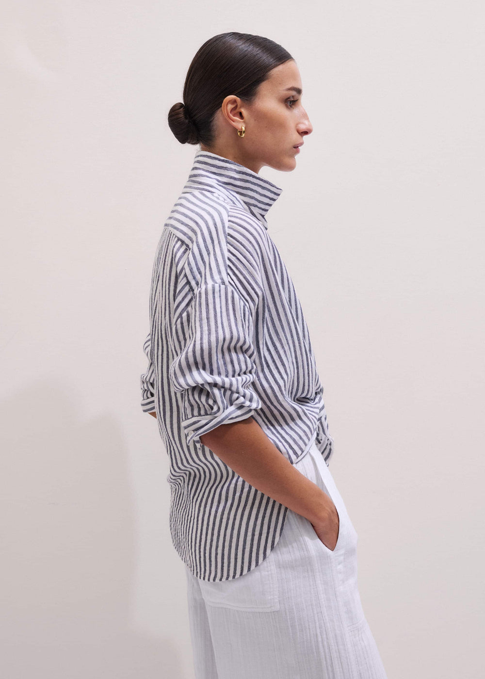Navy Cheesecloth Relaxed Stripe Shirt
