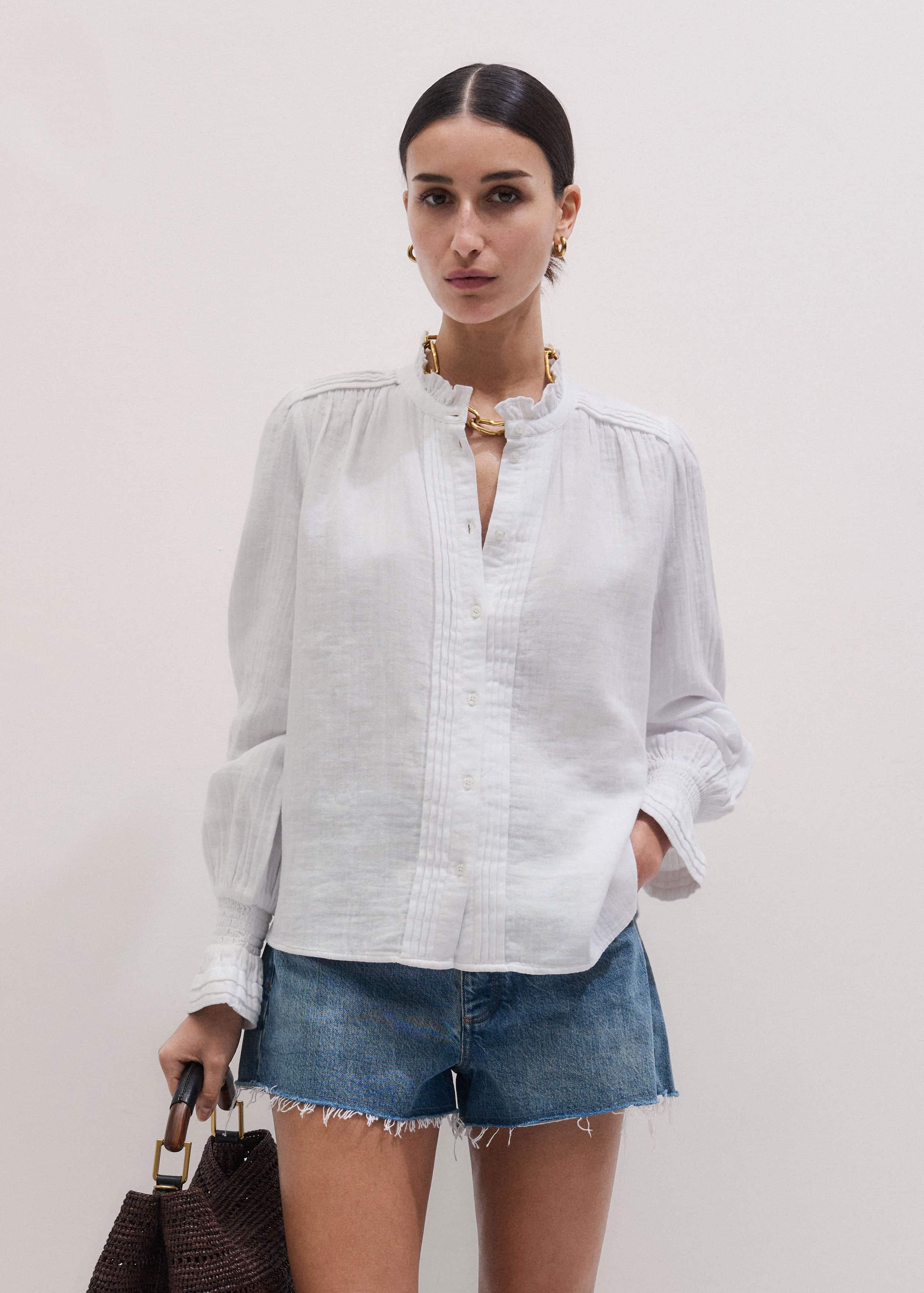 White Cheesecloth Pleat Detail Blouse