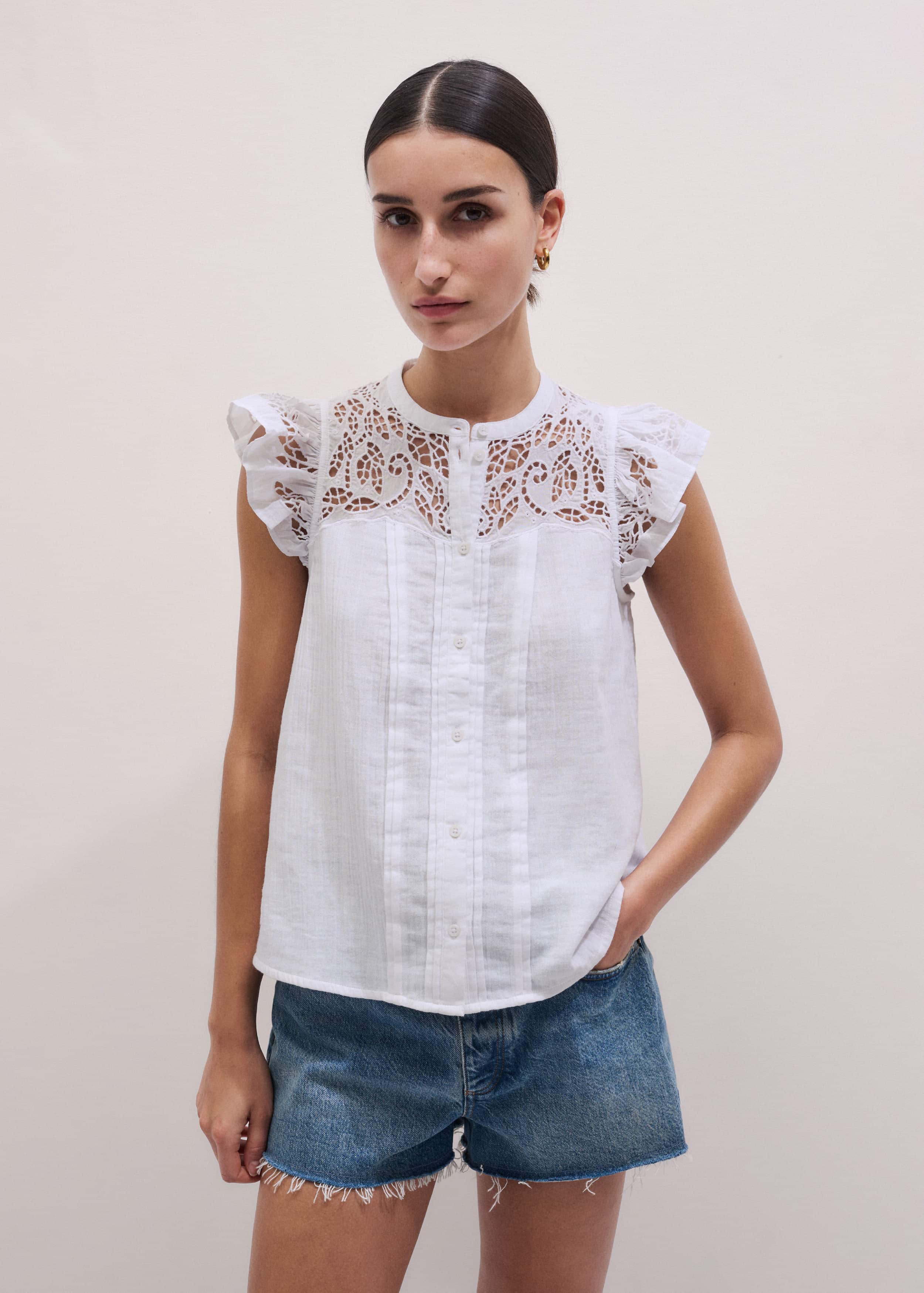 White Cheesecloth Embroidered Swing Top