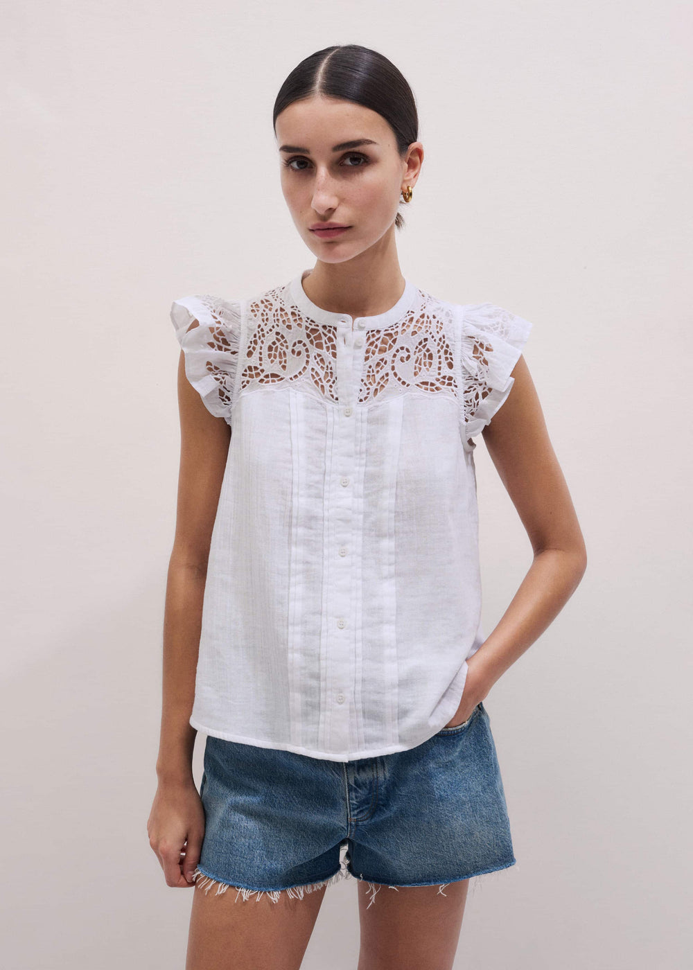 White Cheesecloth Embroidered Swing Top