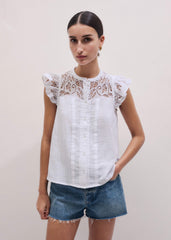 White Cheesecloth Embroidered Swing Top