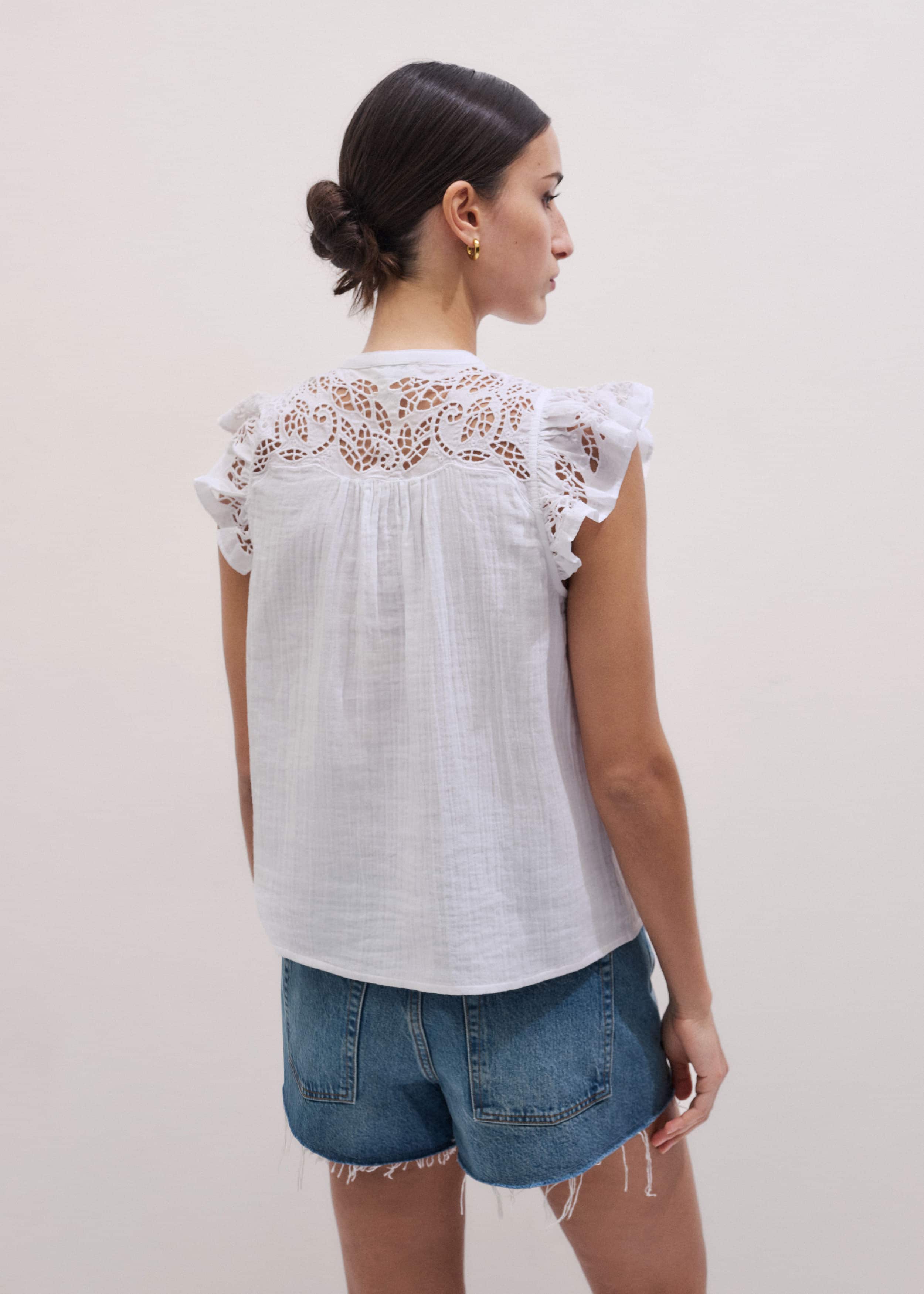 White Cheesecloth Embroidered Swing Top