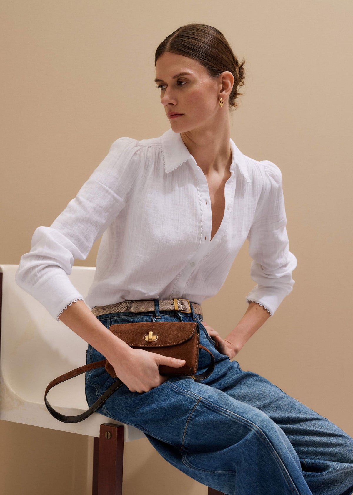 White Cheesecloth Trim Detail Shirt