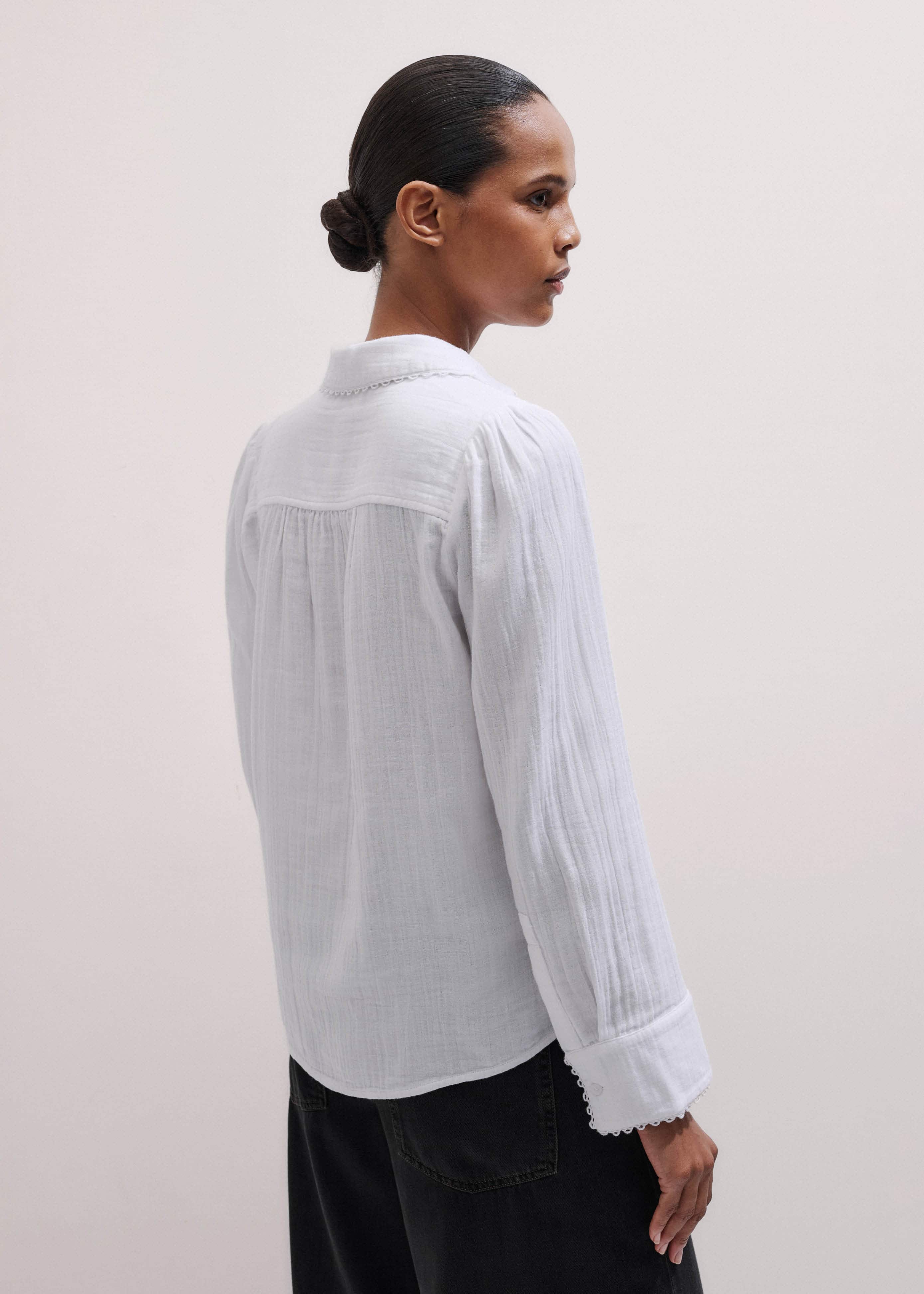 White Cheesecloth Trim Detail Shirt