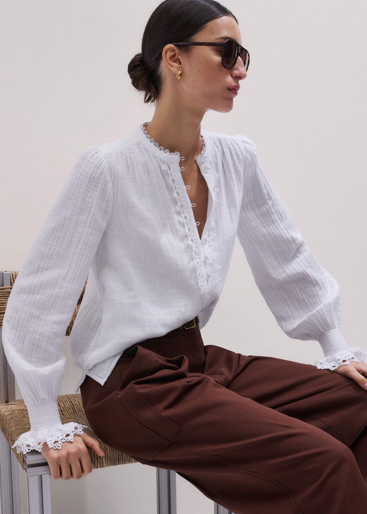 White Cheesecloth Intricate Detail Blouse