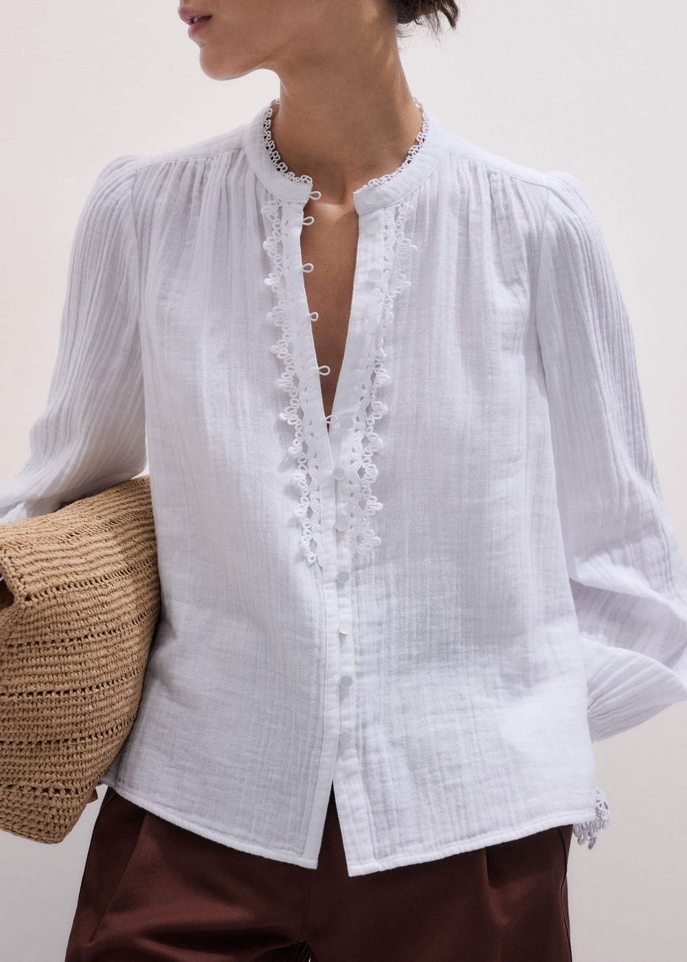 White Cheesecloth Intricate Detail Blouse