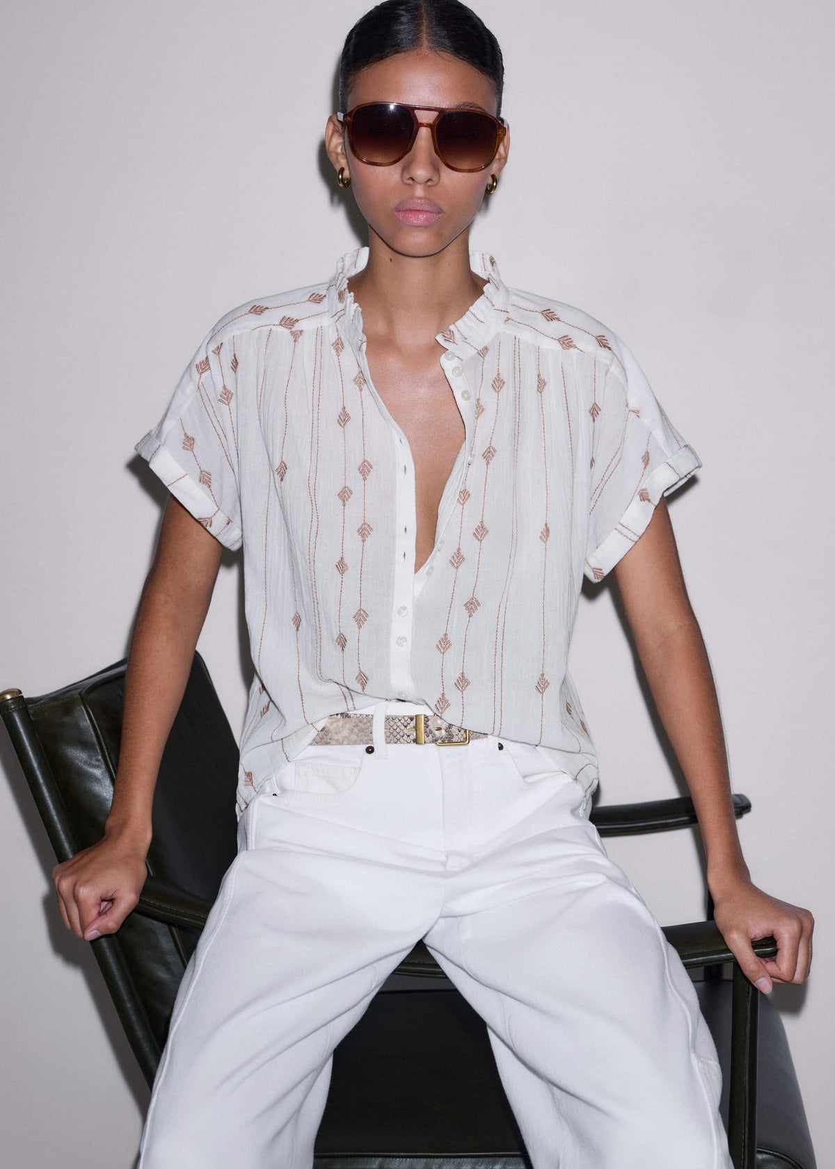 White Turn-Up Cuff Blouse