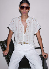 White Turn-Up Cuff Blouse