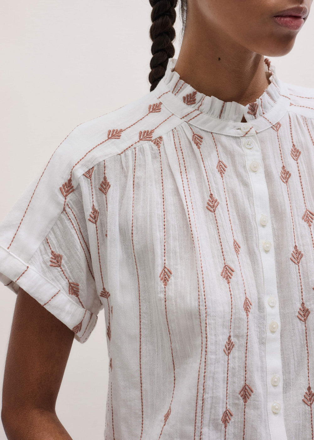 White Turn-Up Cuff Blouse