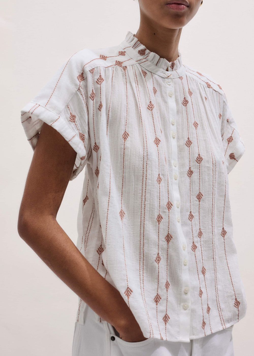 White Turn-Up Cuff Blouse