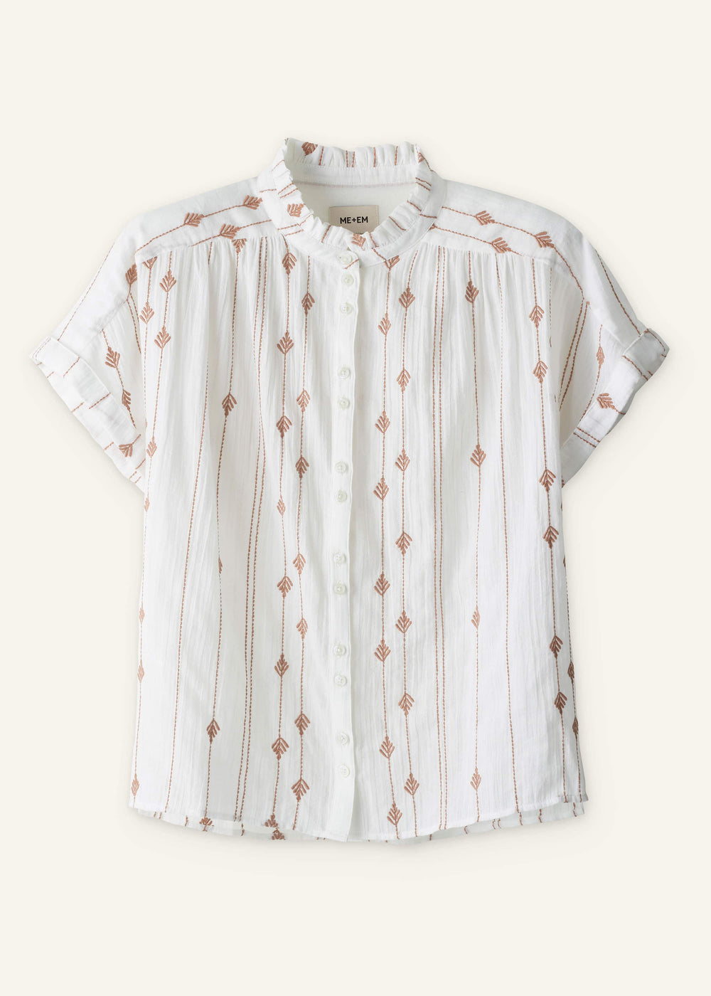 White Turn-Up Cuff Blouse