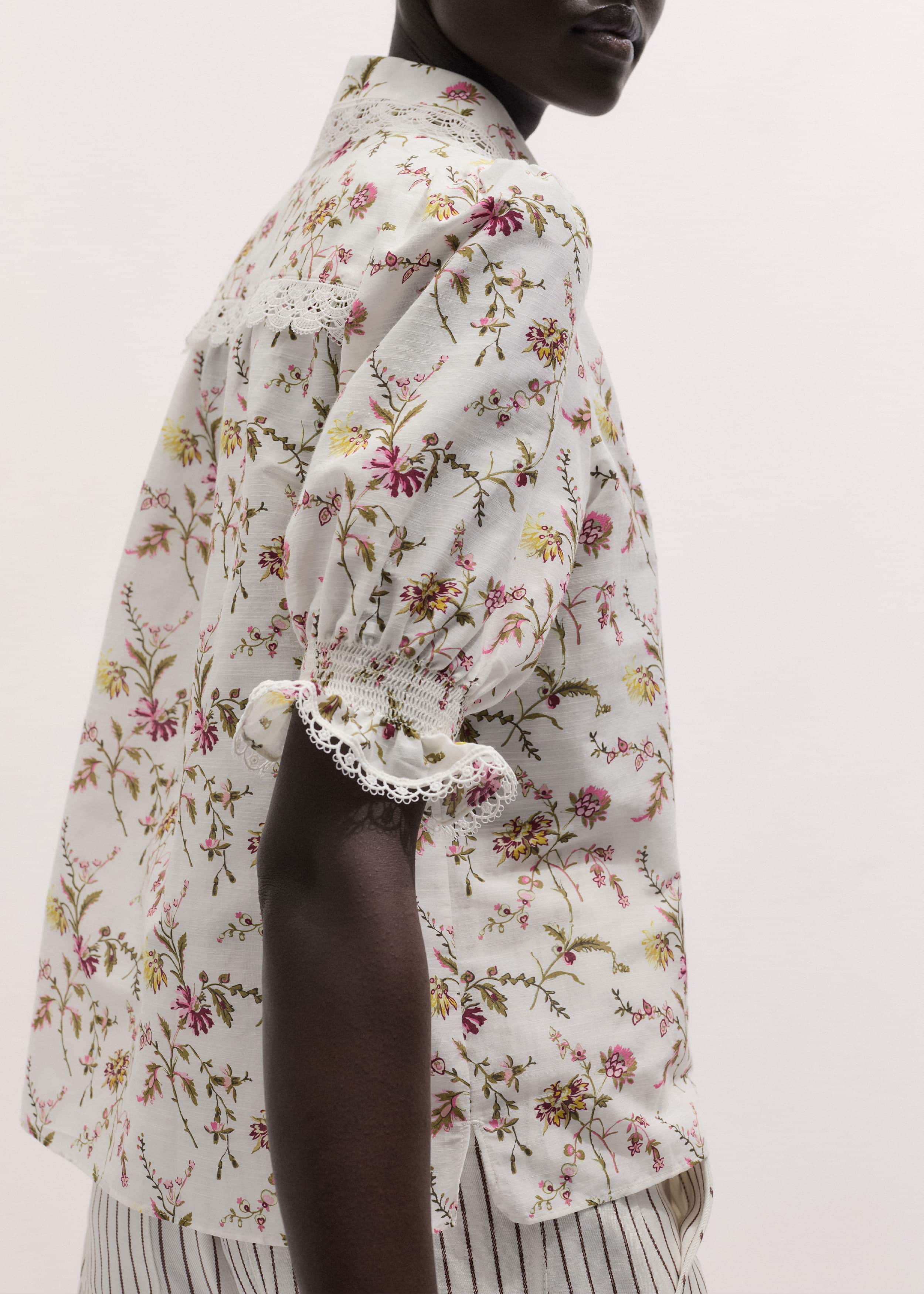 Cream Silk Cotton Wild Spring Floral Print Blouse