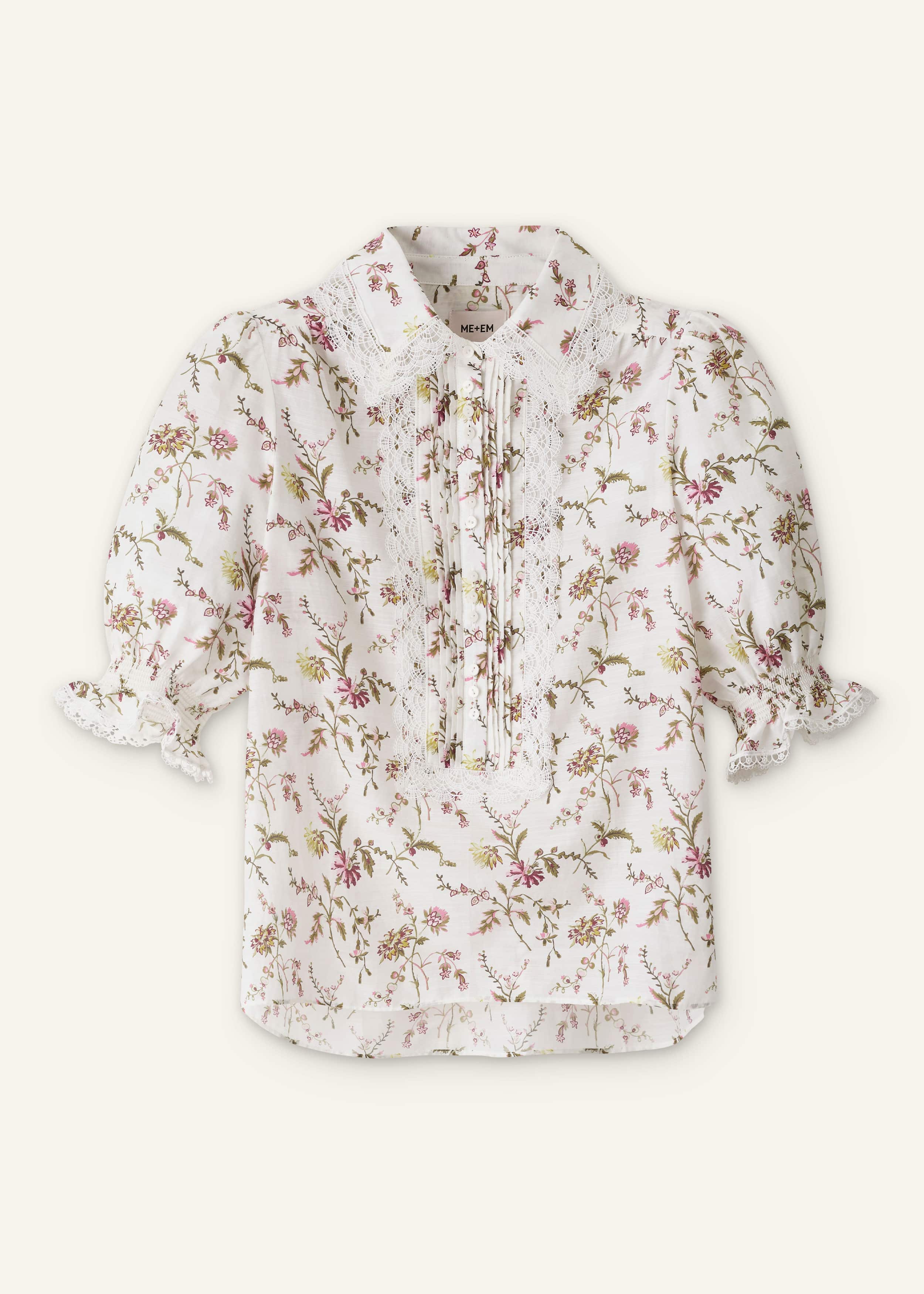 Cream Silk Cotton Wild Spring Floral Print Blouse
