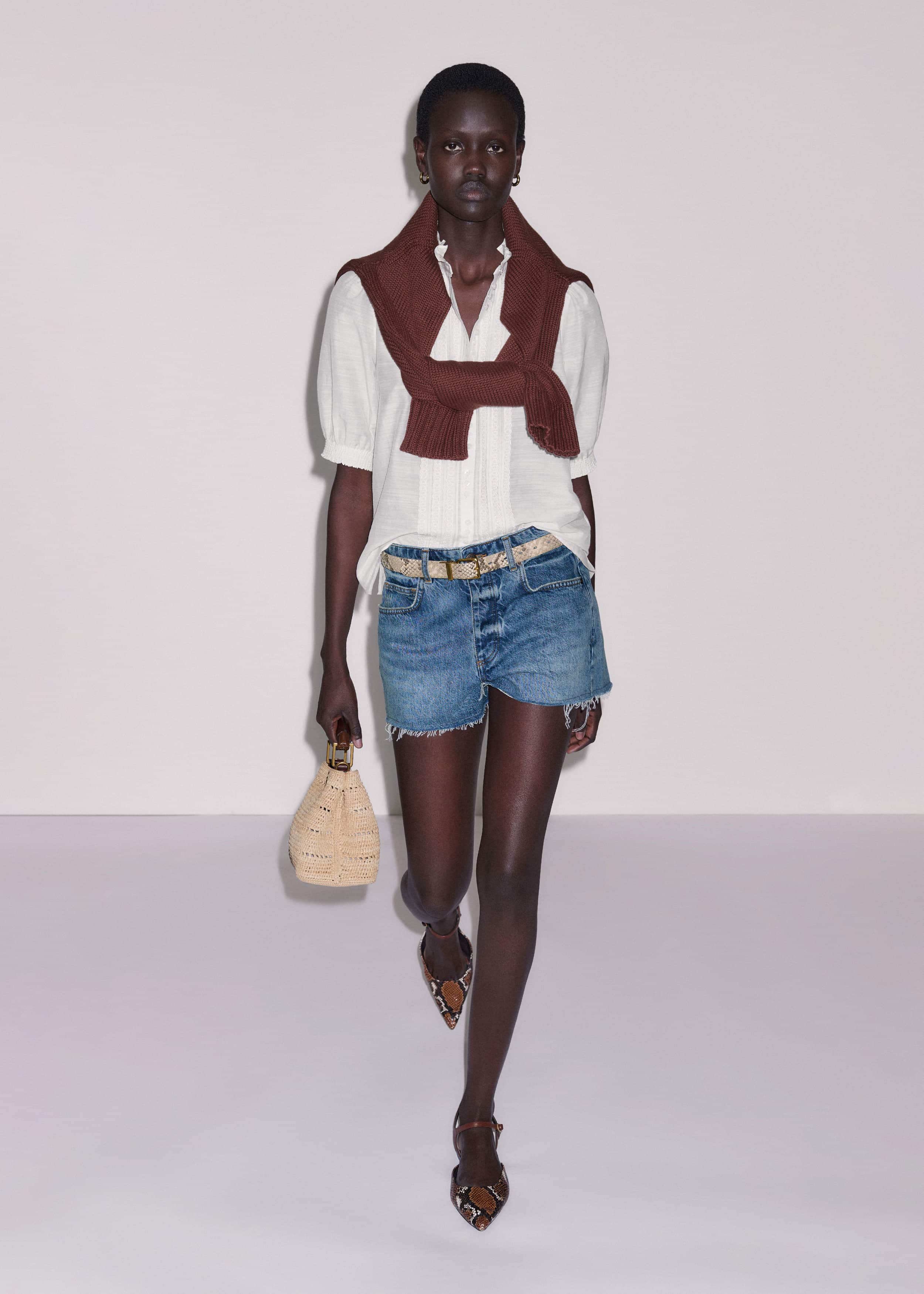 White Silk + Cotton Pintuck Detail Straight Blouse