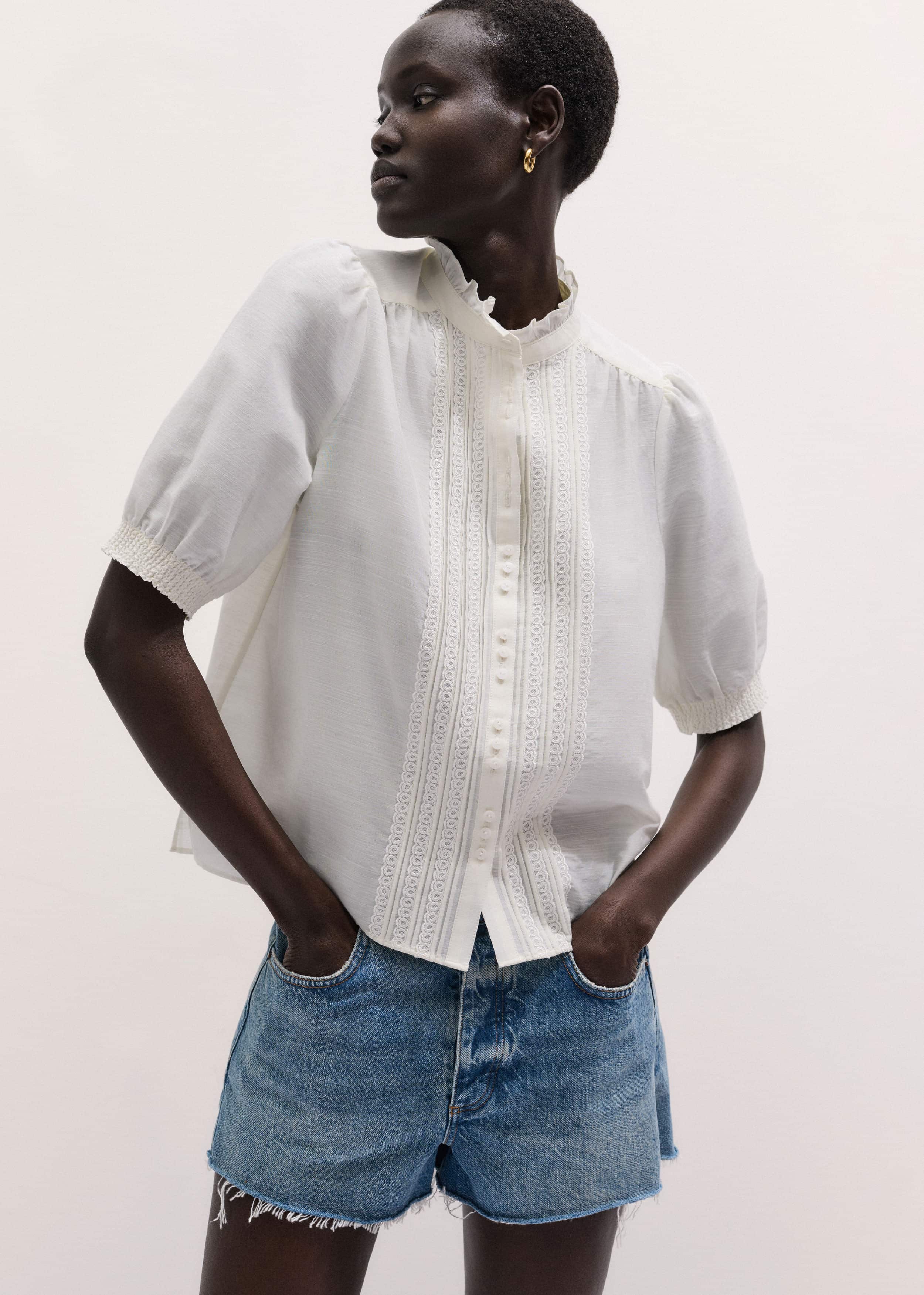 White Silk + Cotton Pintuck Detail Straight Blouse