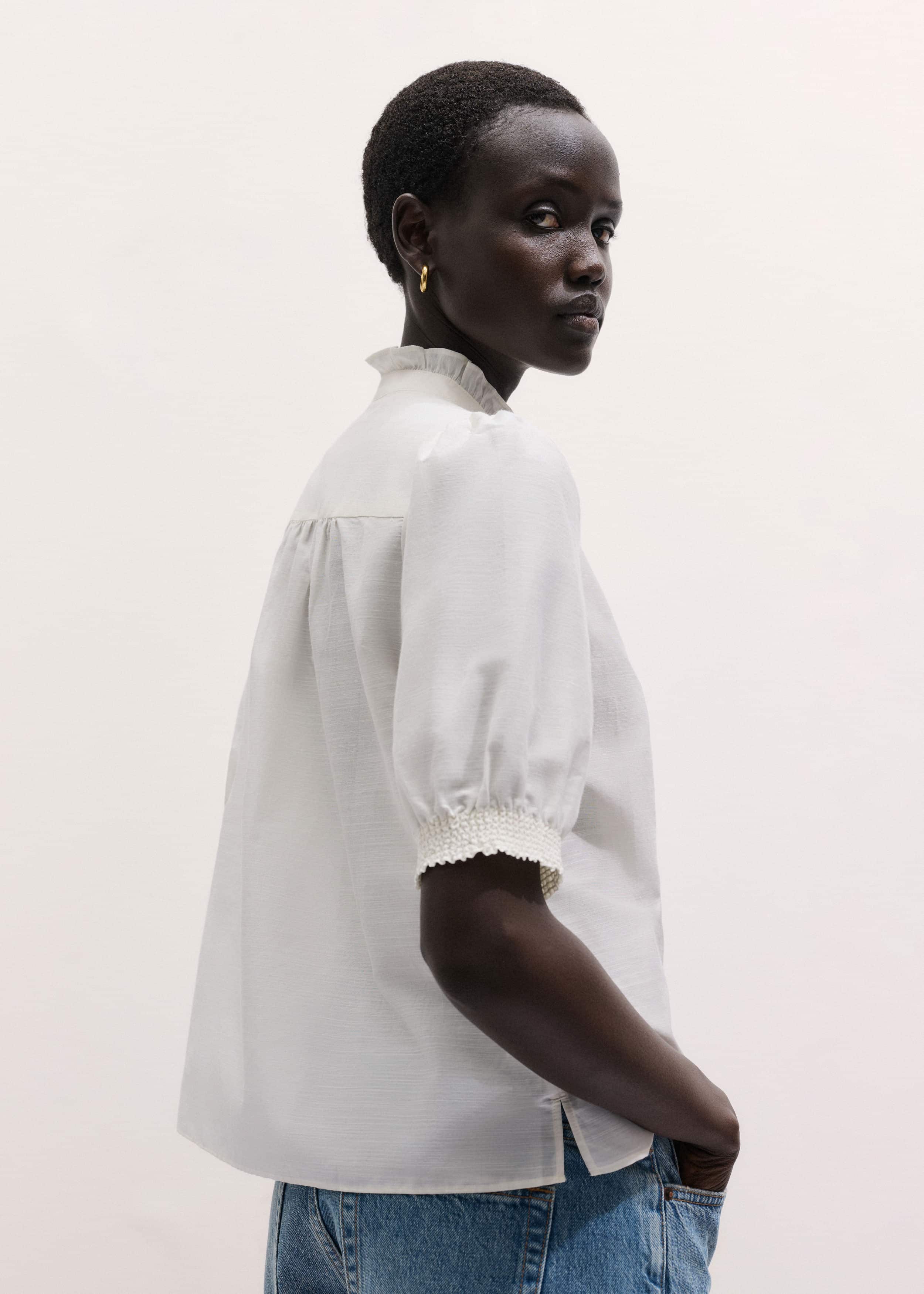 White Silk + Cotton Pintuck Detail Straight Blouse