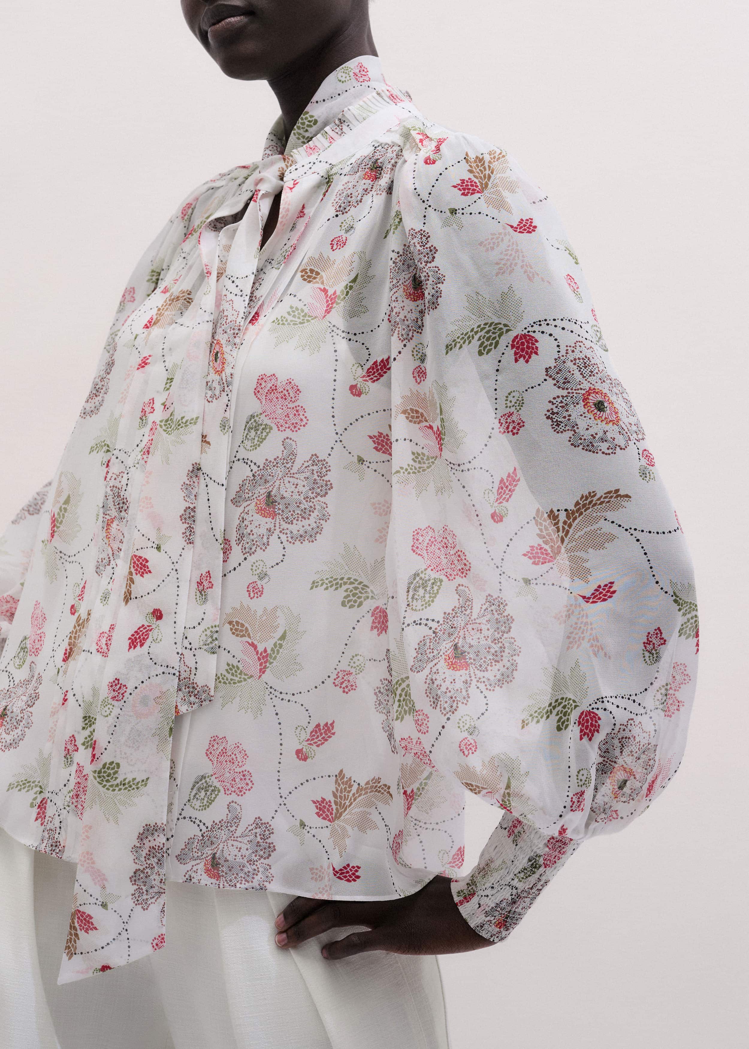 Cream Silk Balloon Sleeve Blouse