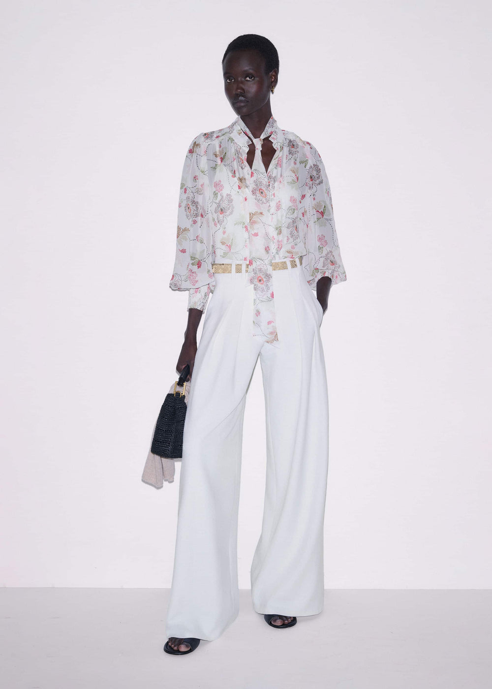 Cream Silk Balloon Sleeve Blouse