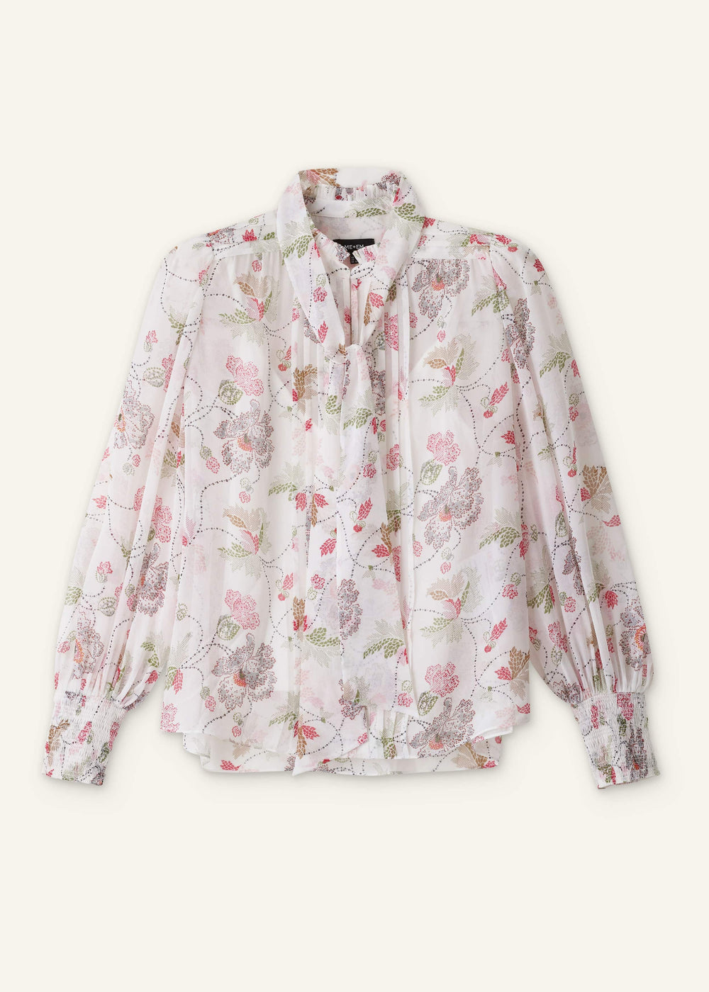 Cream Silk Balloon Sleeve Blouse
