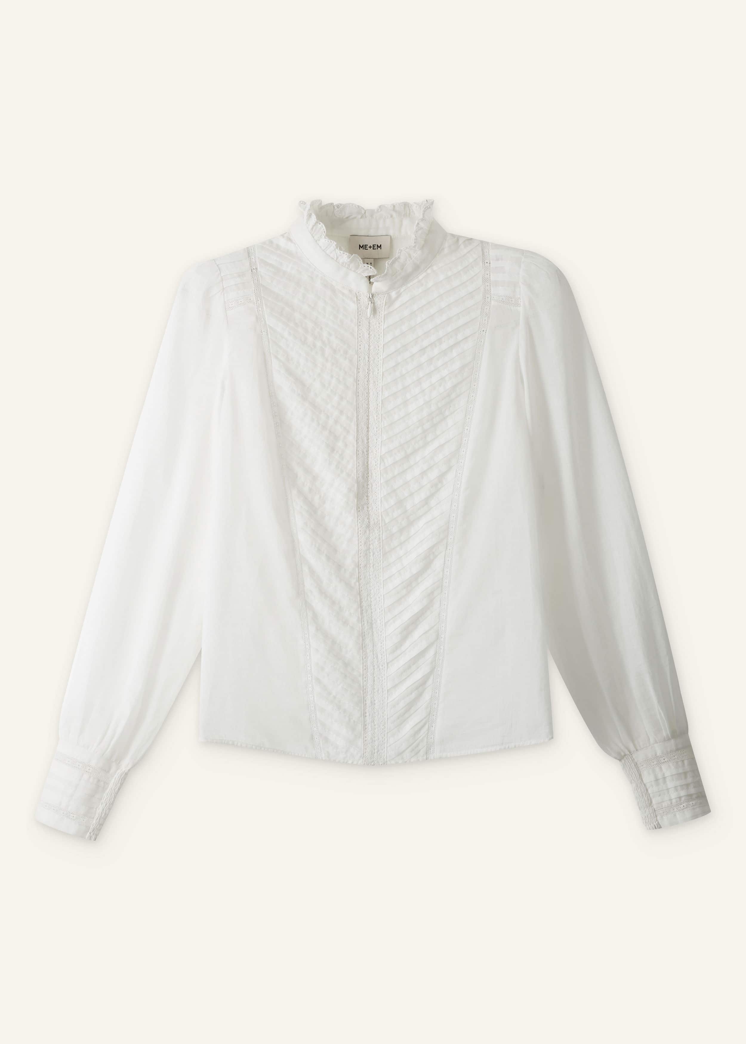White Delicate Pintucked High-Neck Top