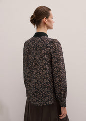 Black Scallop Daisy Print Feature Collar Blouse