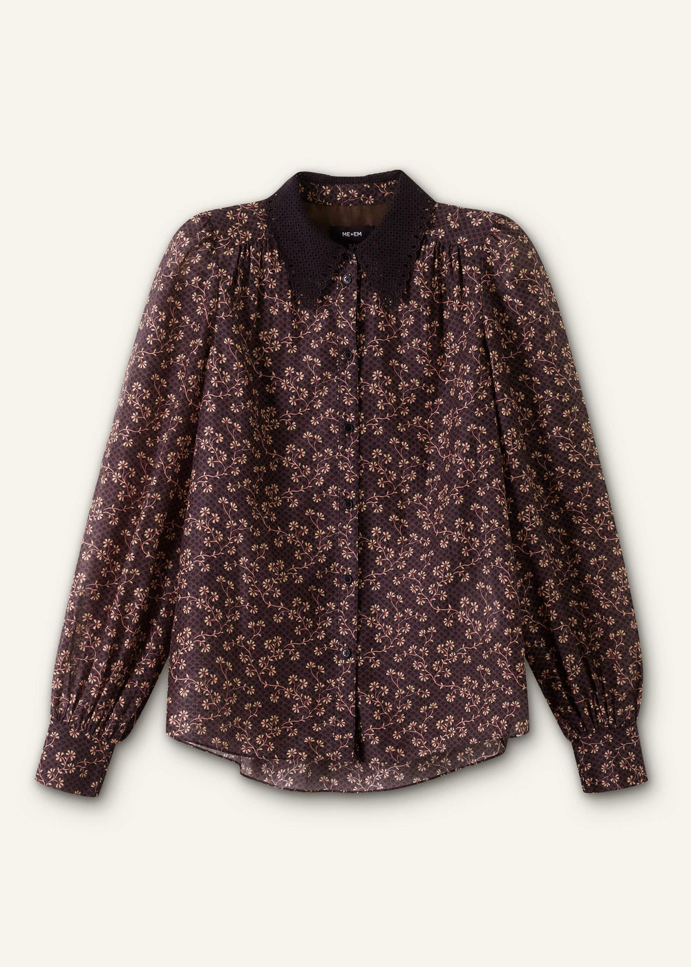 Black Scallop Daisy Print Feature Collar Blouse
