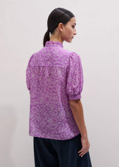 Purple Silk Cotton Entangled Lace Print Straight Blouse