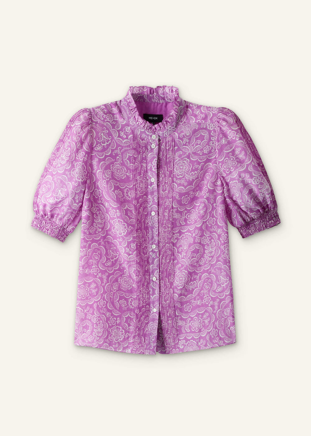 Purple Silk Cotton Entangled Lace Print Straight Blouse