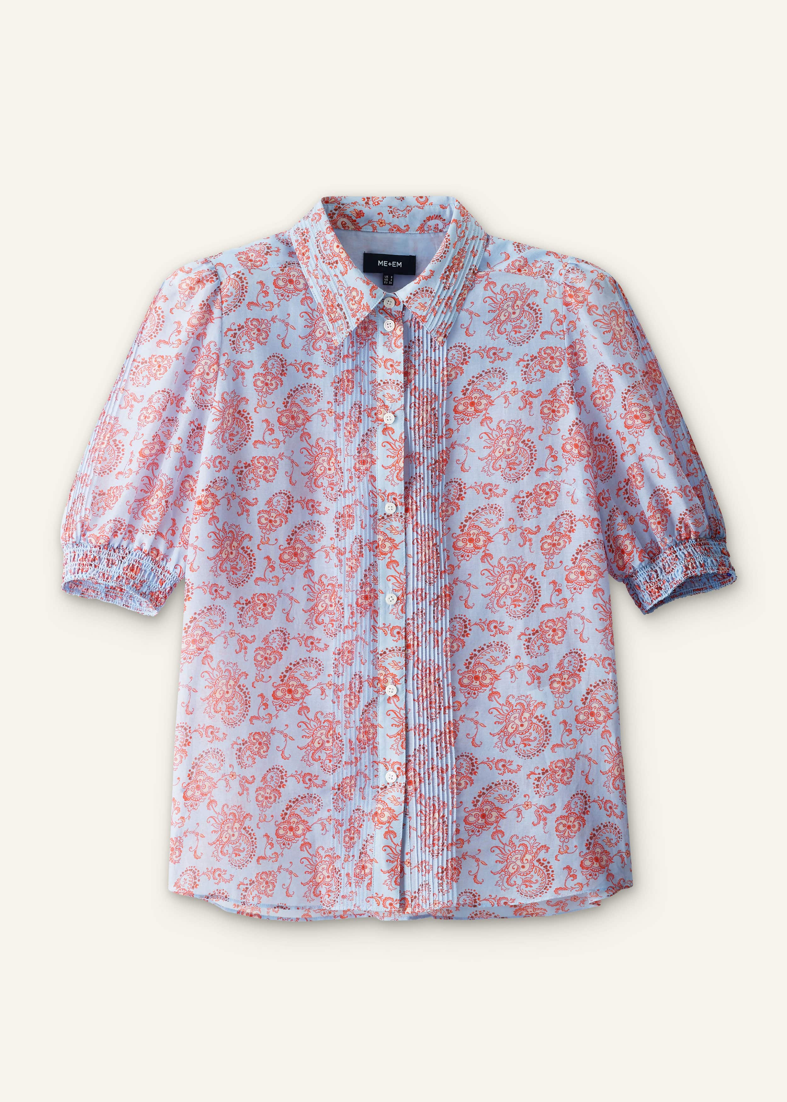 Blue Silk Cotton Gilded Paisley Print Straight Blouse