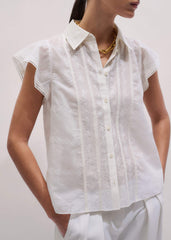 Cream Silk Cotton Embroidery Collar Swing Blouse