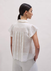 Cream Silk Cotton Embroidery Collar Swing Blouse