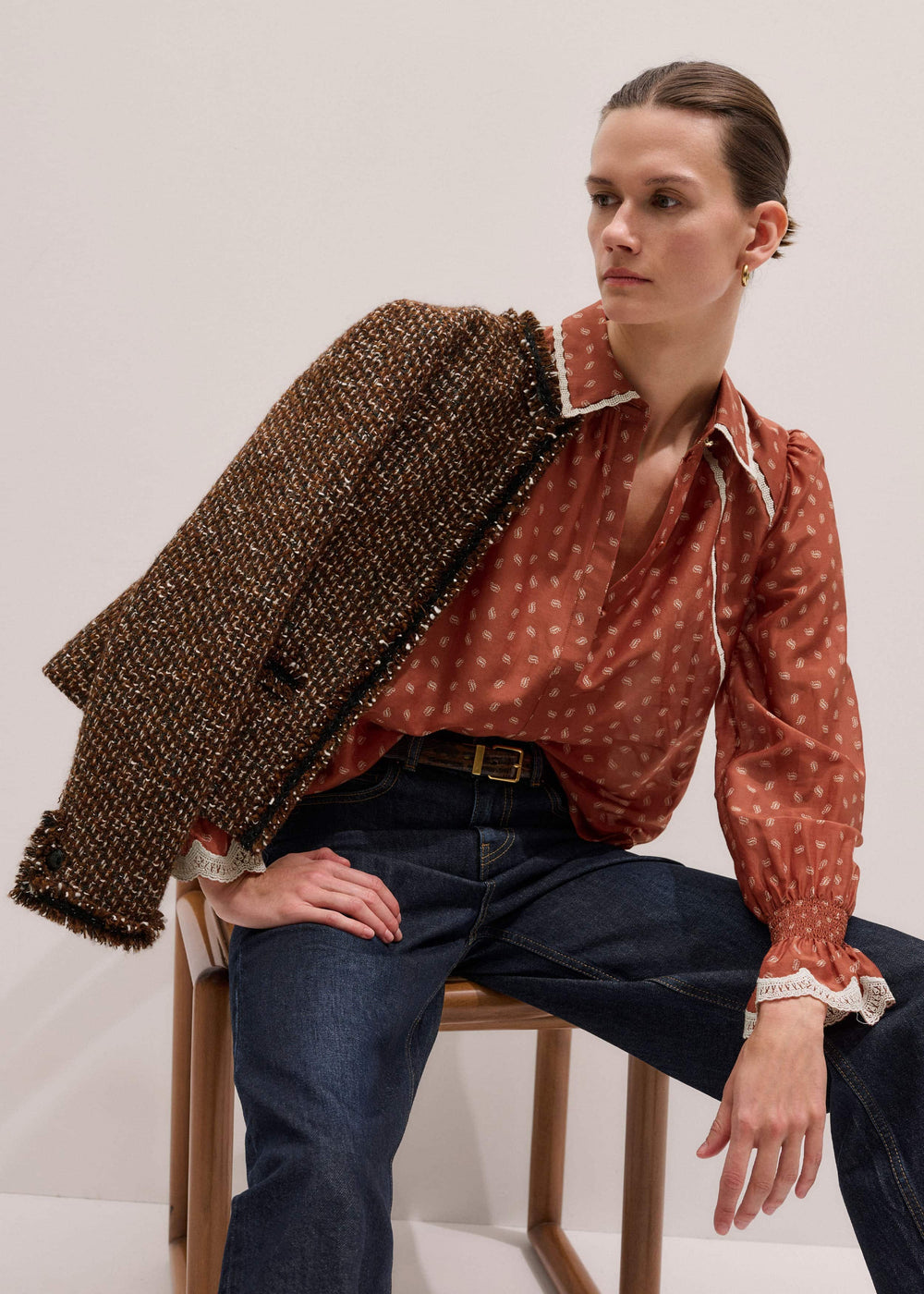 Orange Spaced Paisley Motif Print Blouse