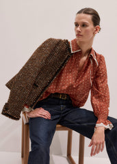 Orange Spaced Paisley Motif Print Blouse