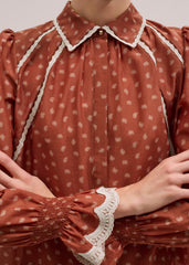 Orange Spaced Paisley Motif Print Blouse