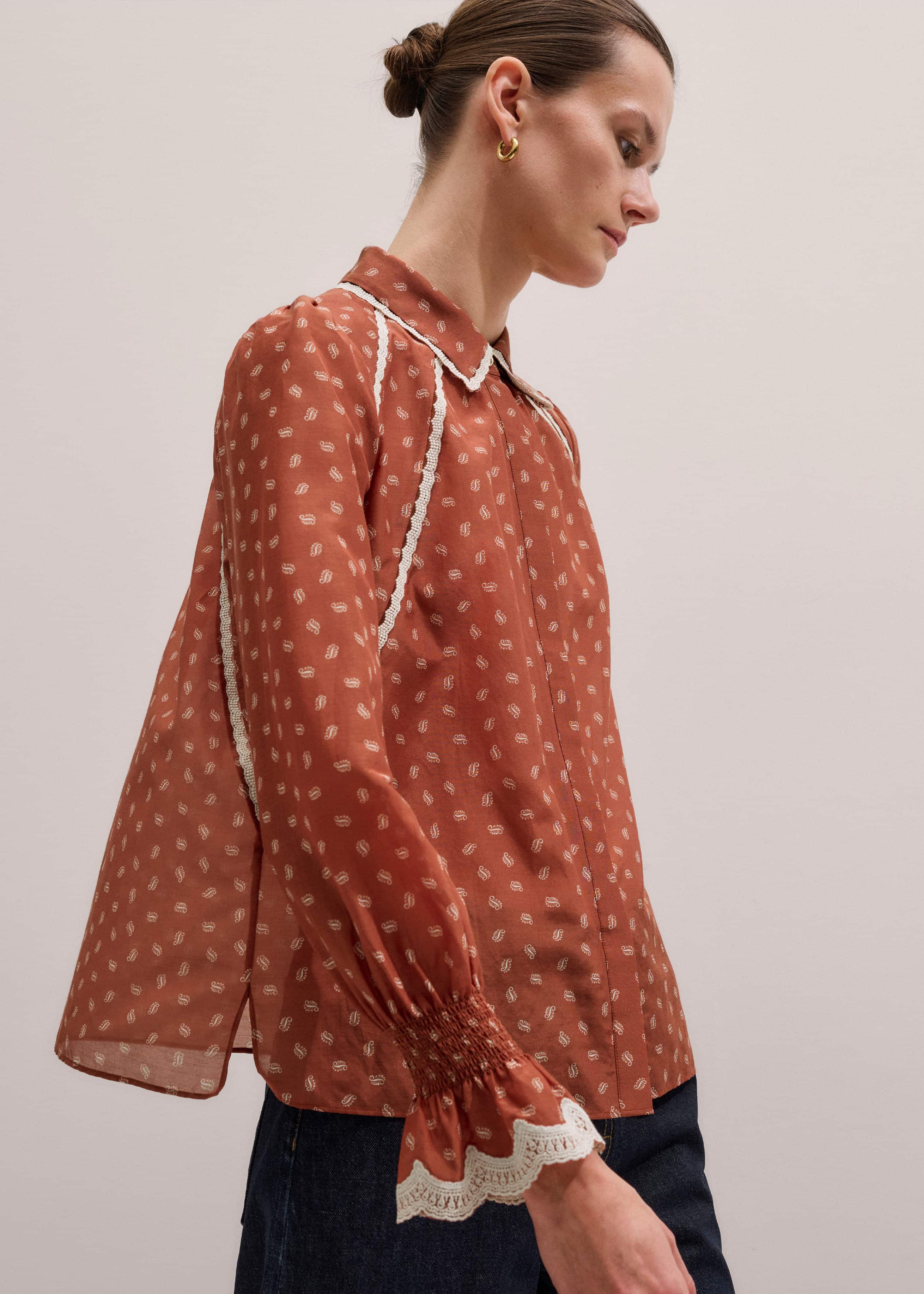Orange Spaced Paisley Motif Print Blouse