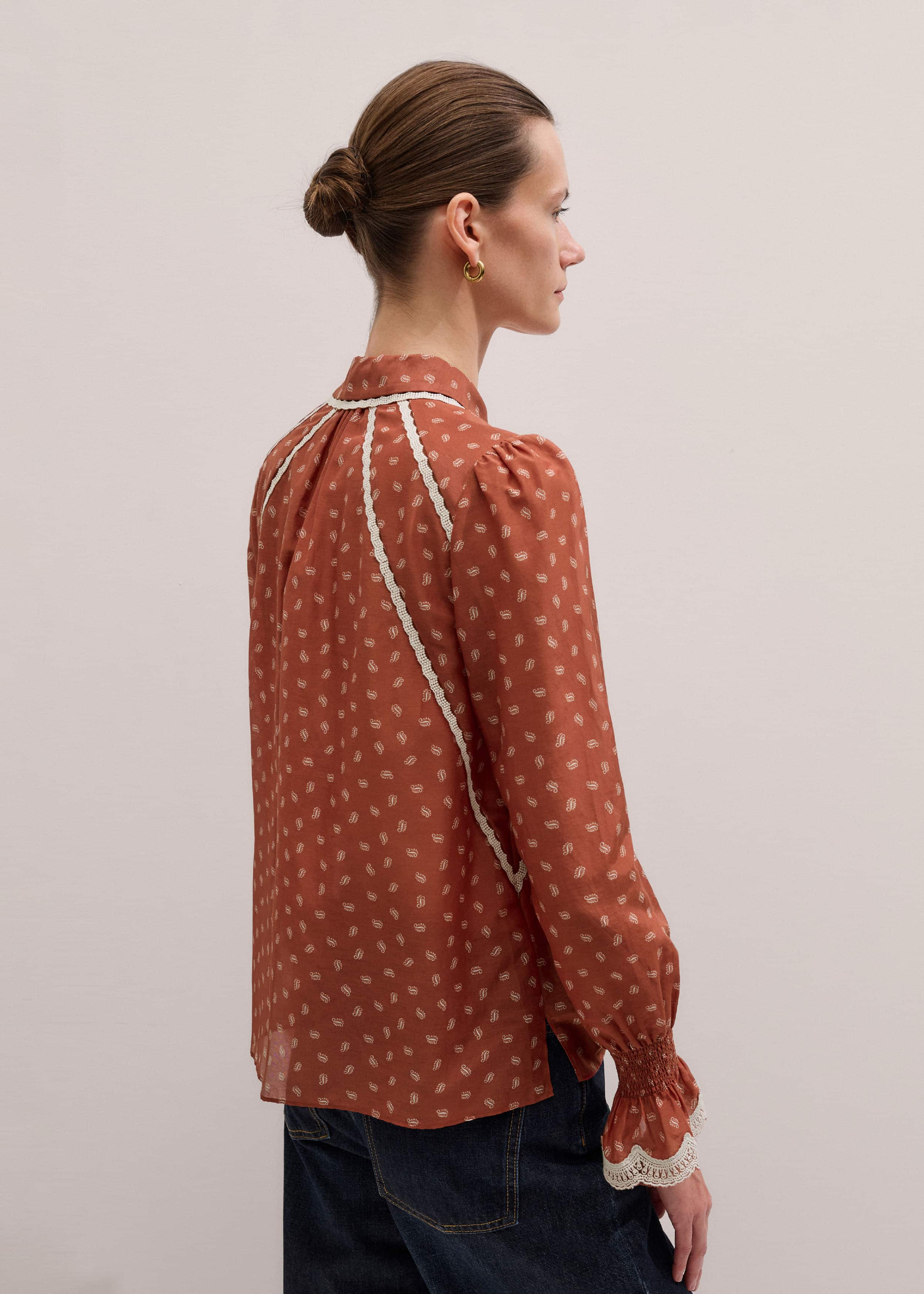 Orange Spaced Paisley Motif Print Blouse