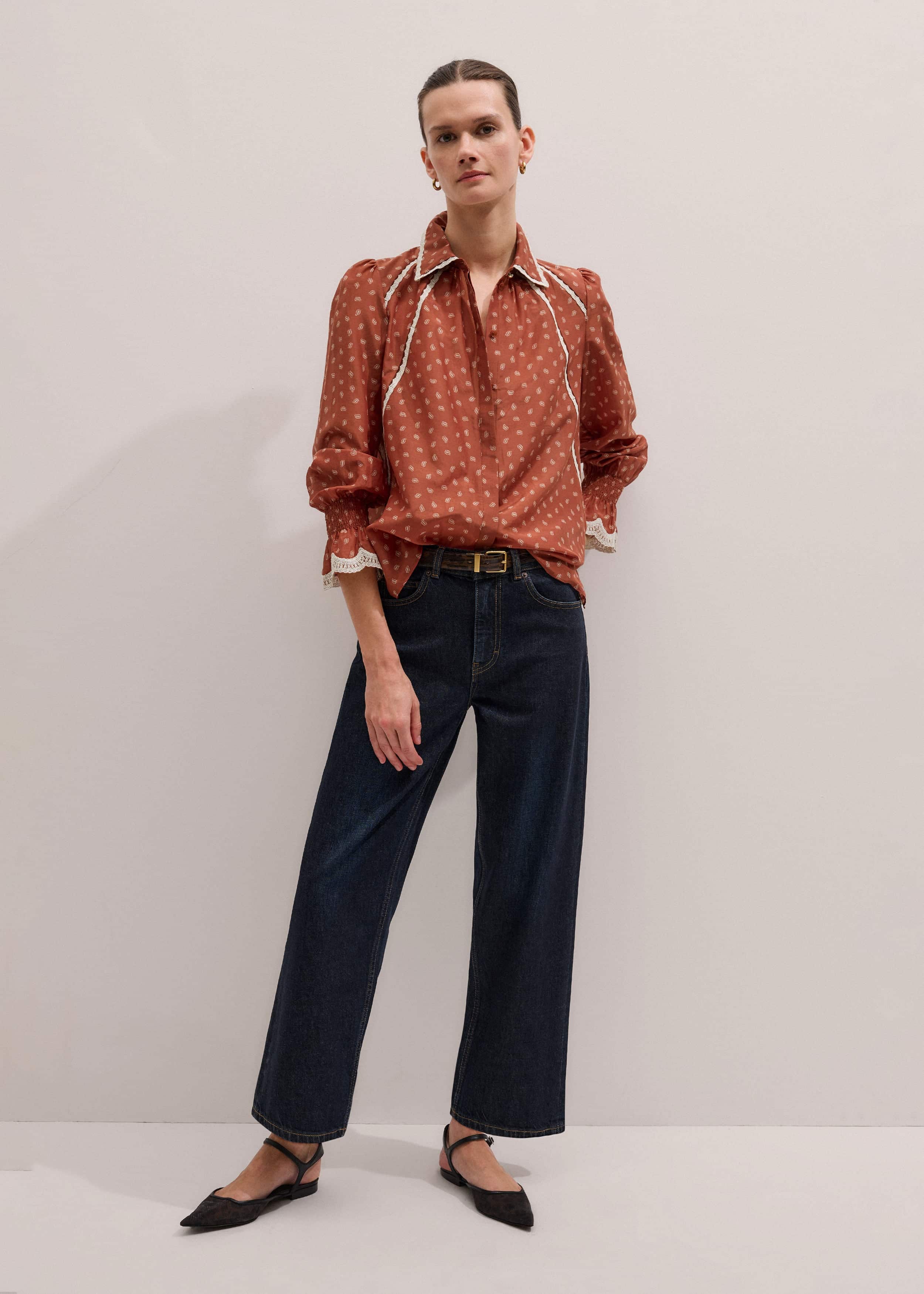 Orange Spaced Paisley Motif Print Blouse