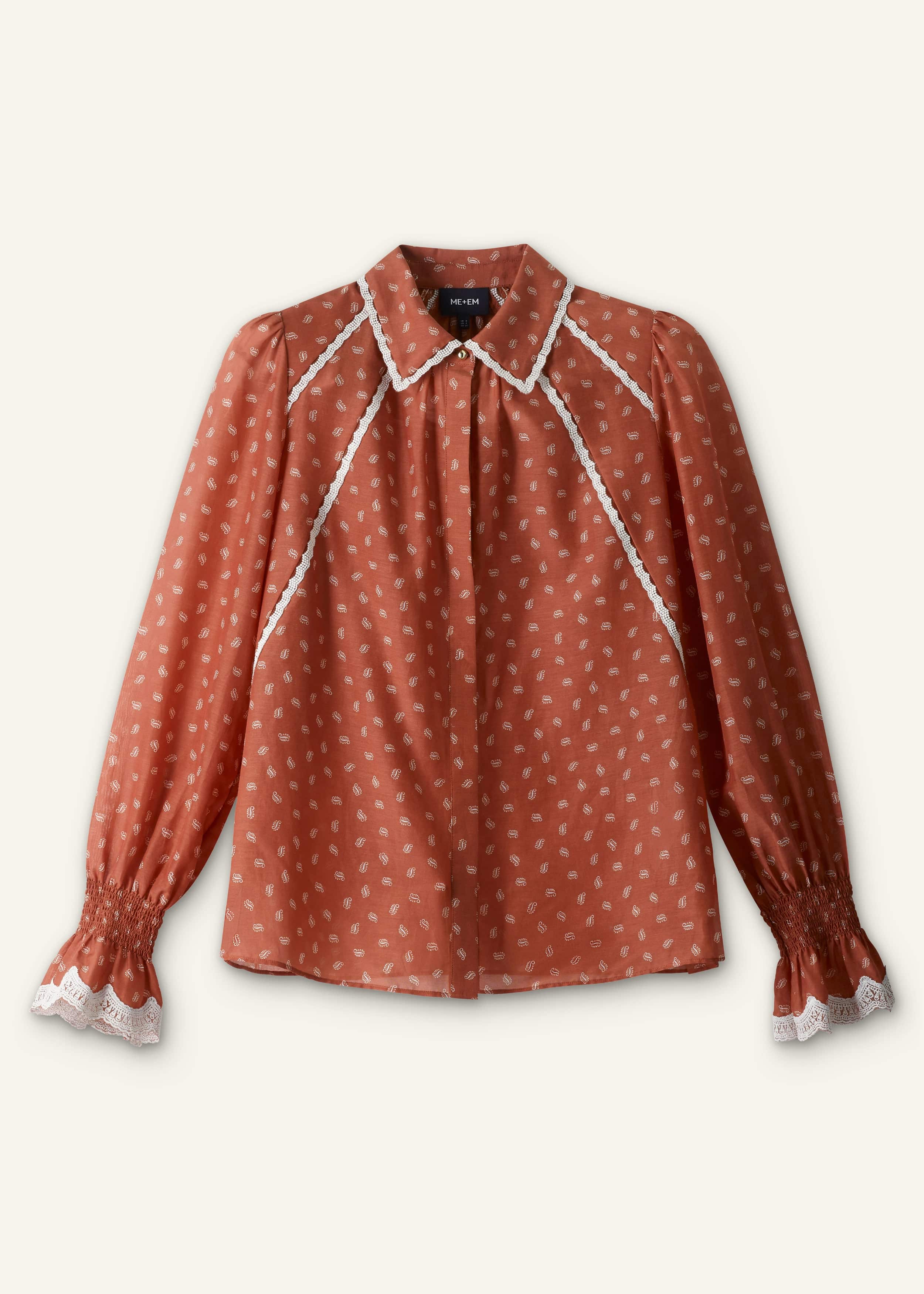 Orange Spaced Paisley Motif Print Blouse