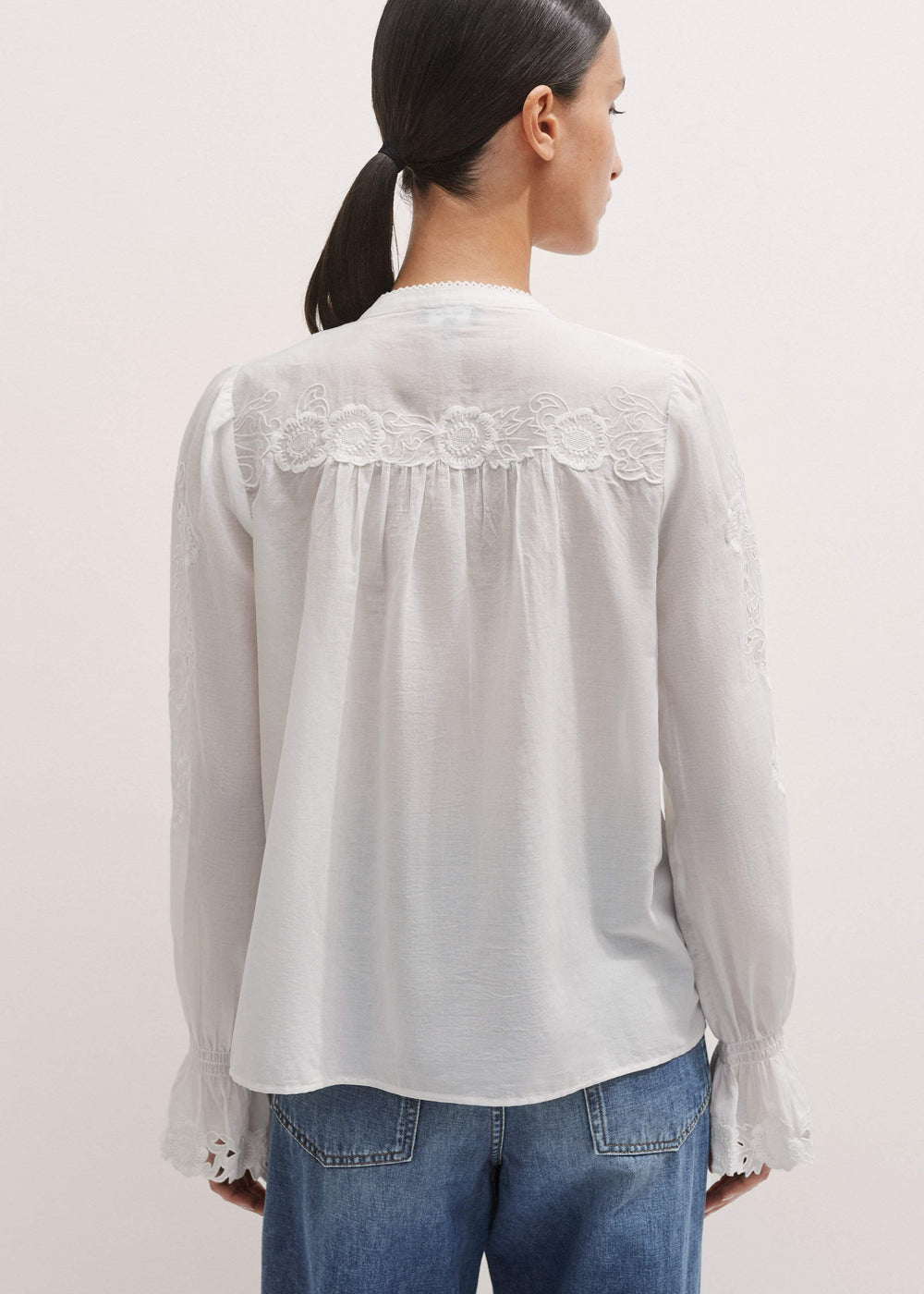 White Floral Embroidery Blouse