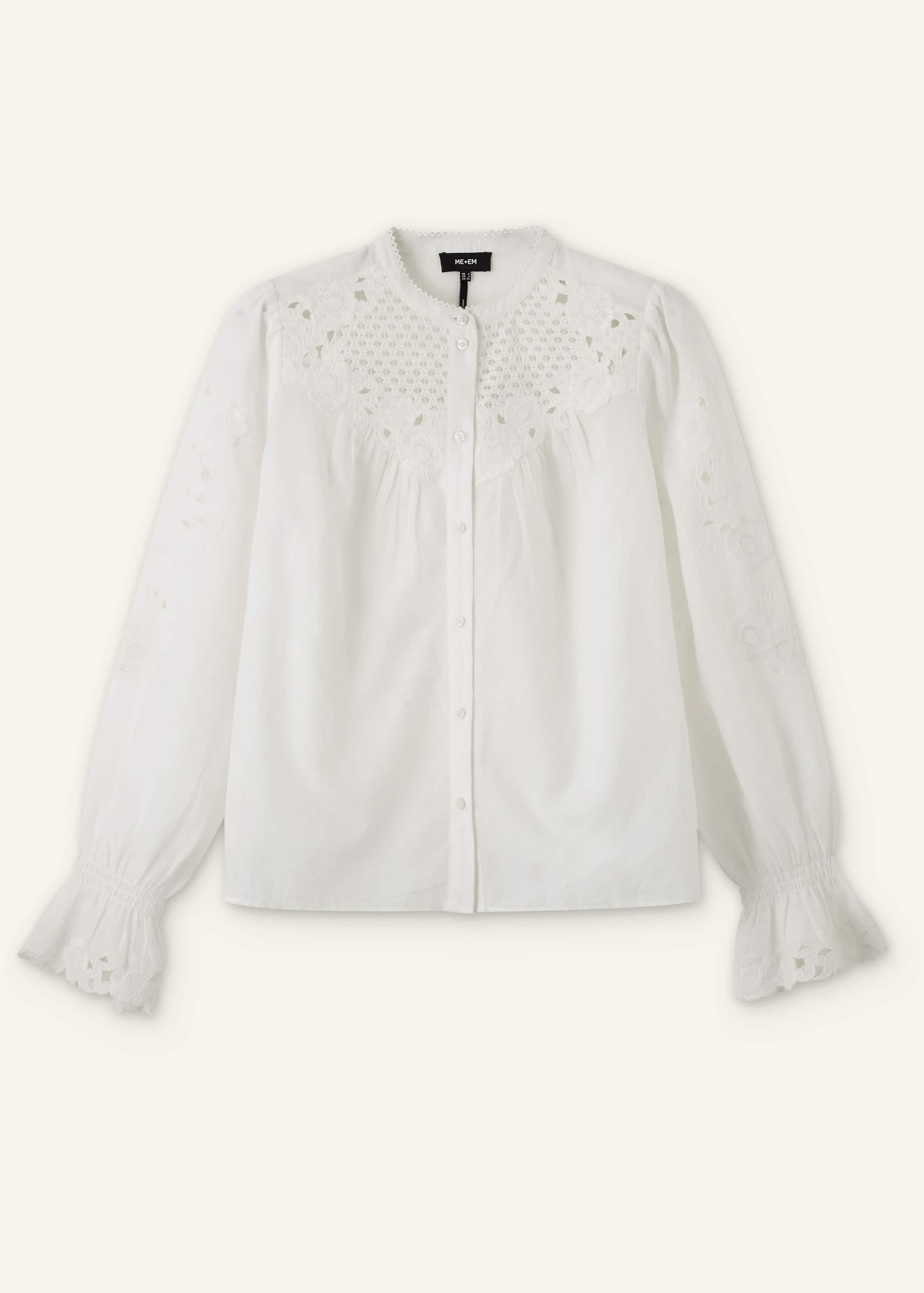 White Floral Embroidery Blouse
