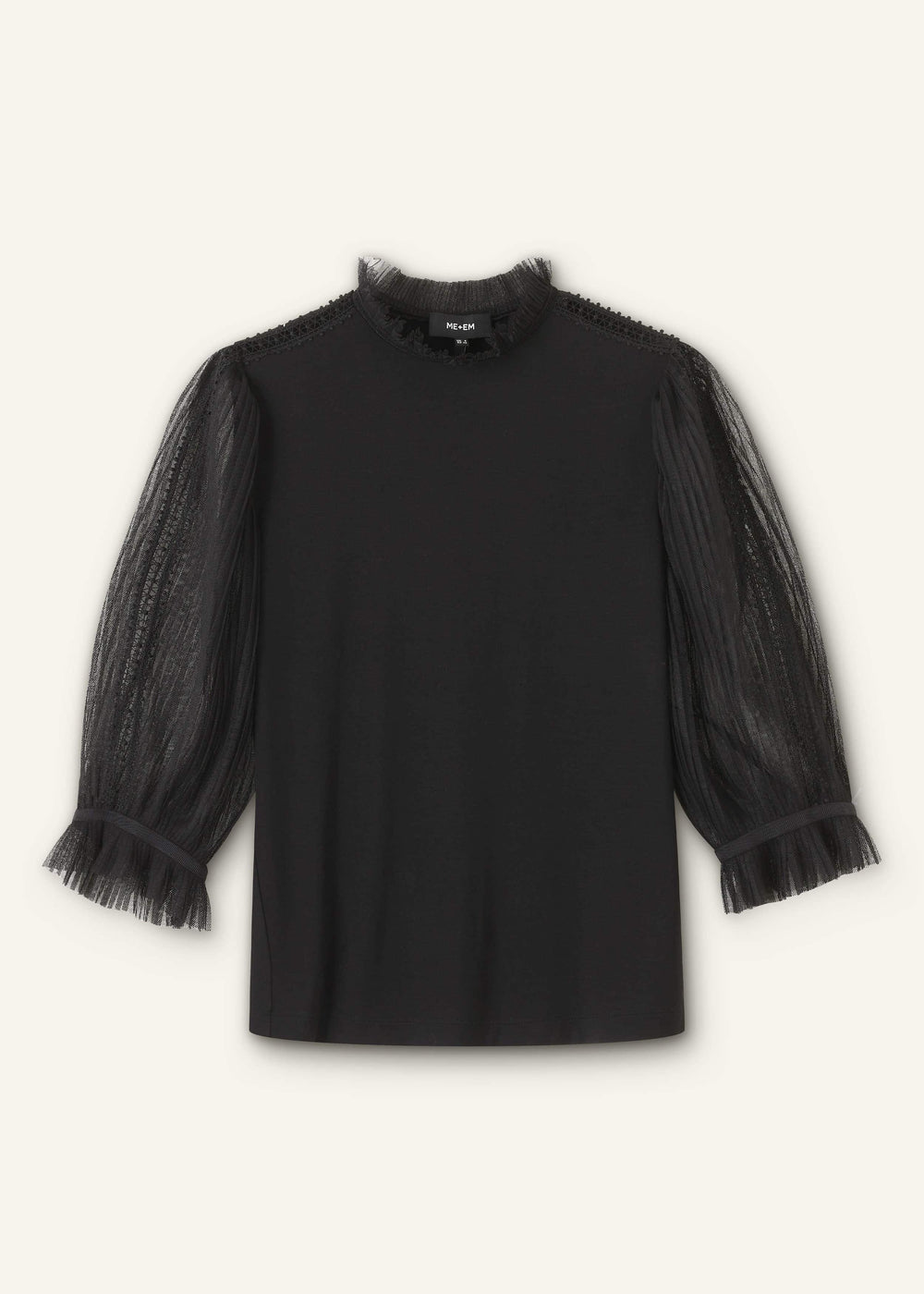Black Lace Insert Tulle Layering Blouse
