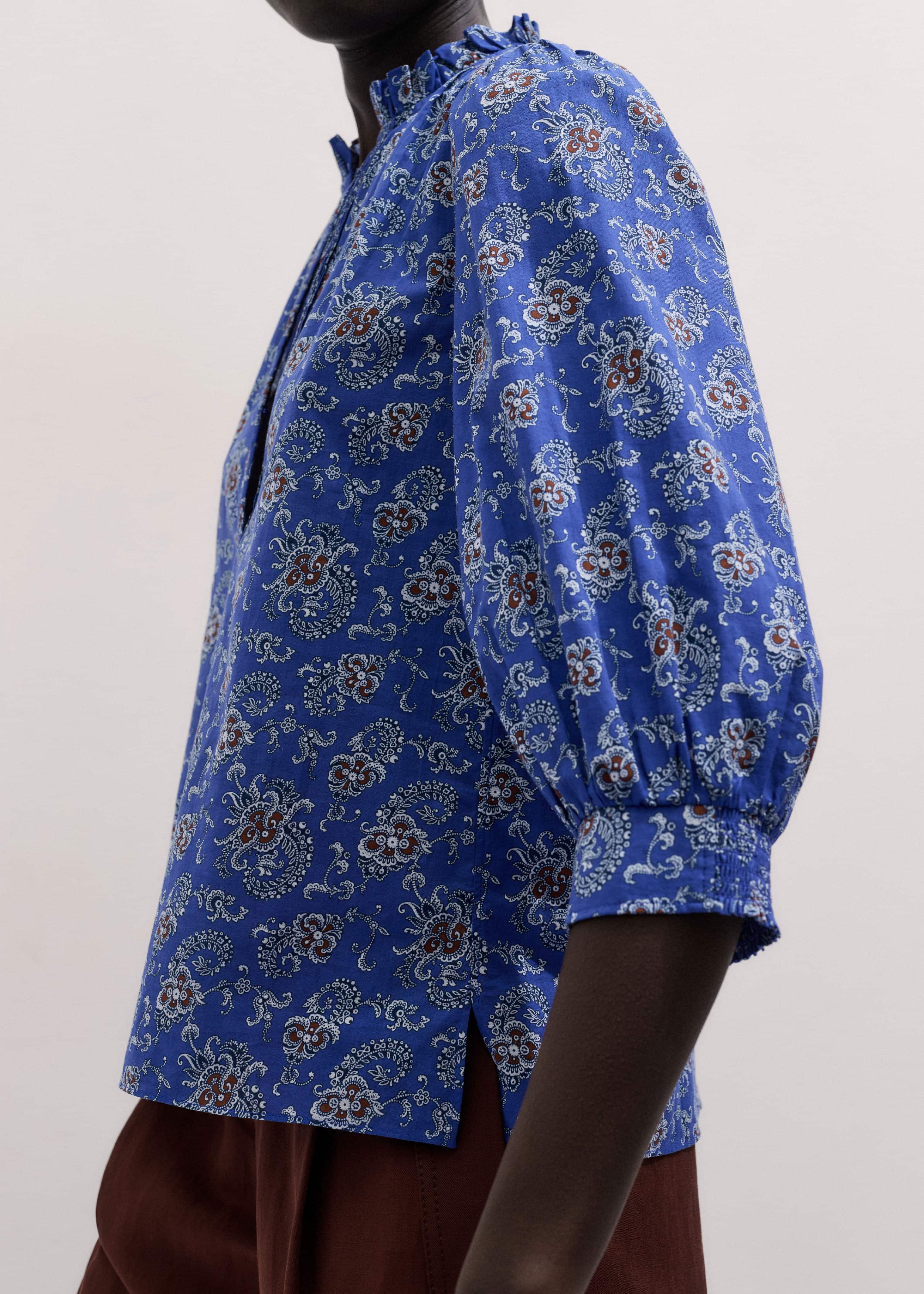 Blue Paisley Print Straight Blouse