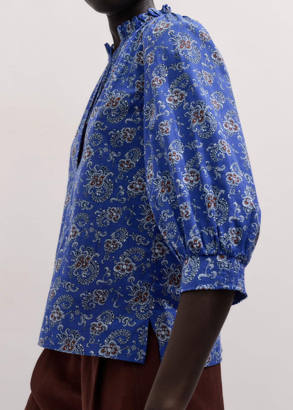 Blue Paisley Print Straight Blouse