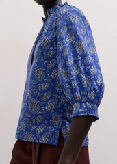 Blue Paisley Print Straight Blouse