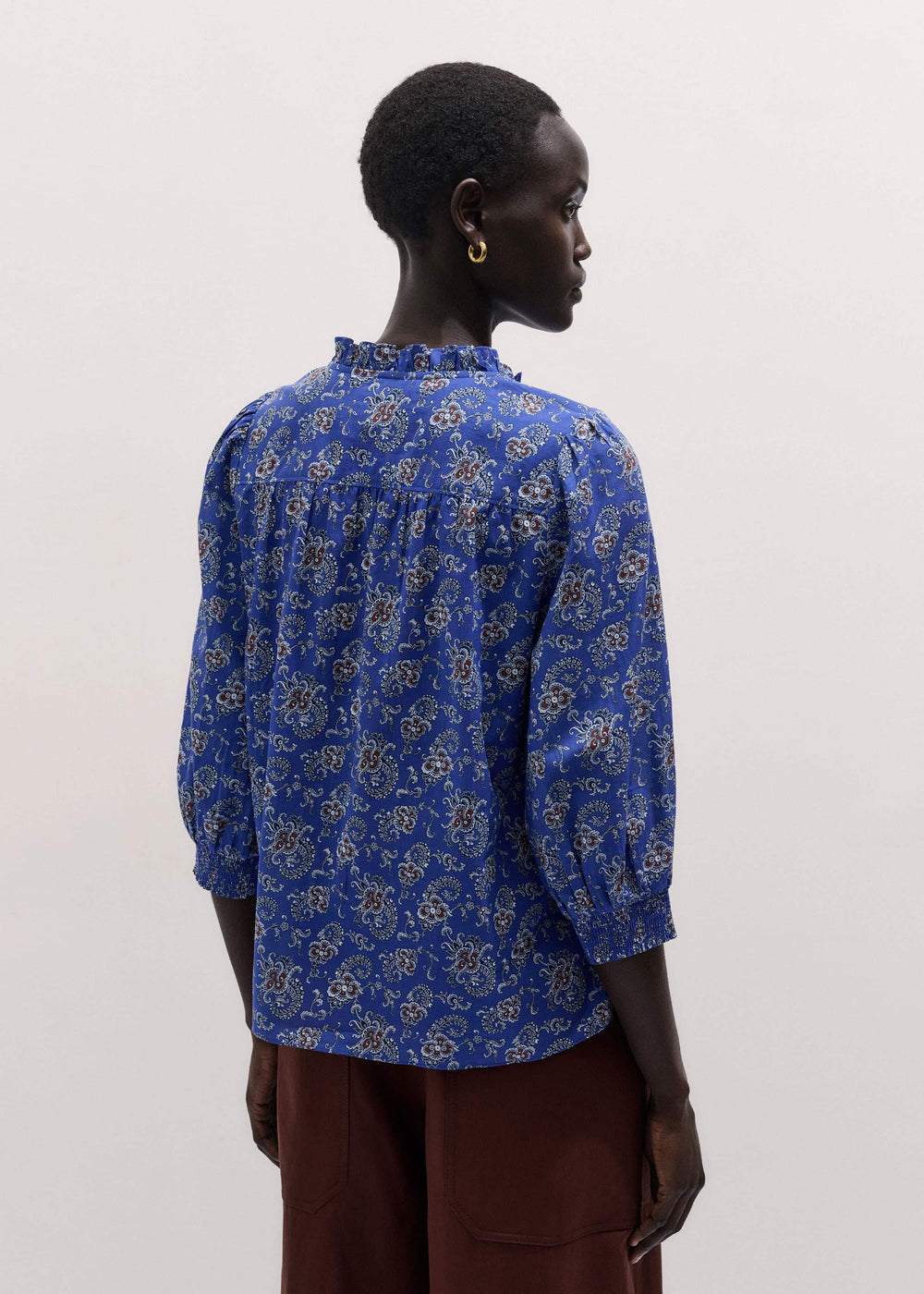 Blue Paisley Print Straight Blouse