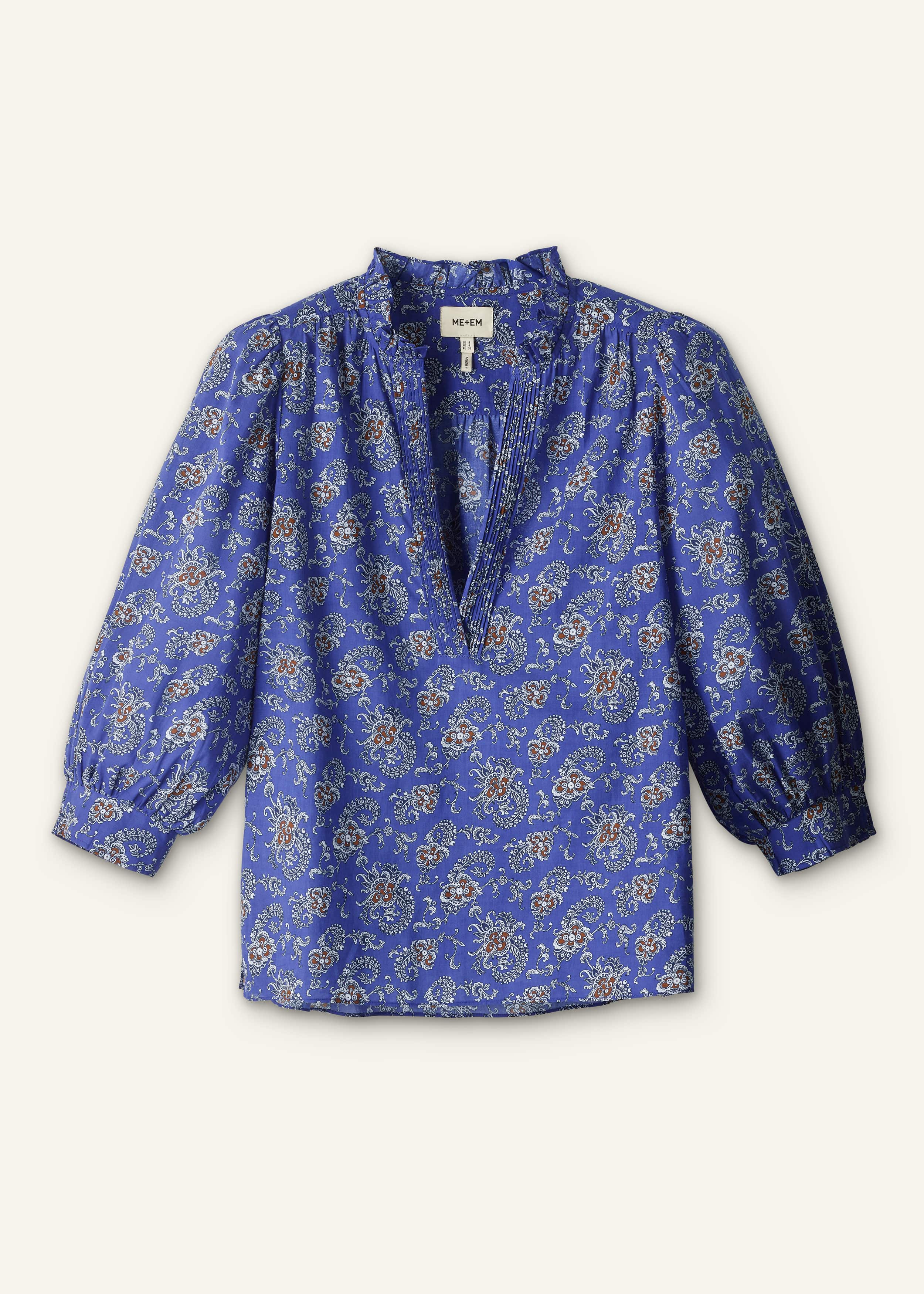 Blue Paisley Print Straight Blouse